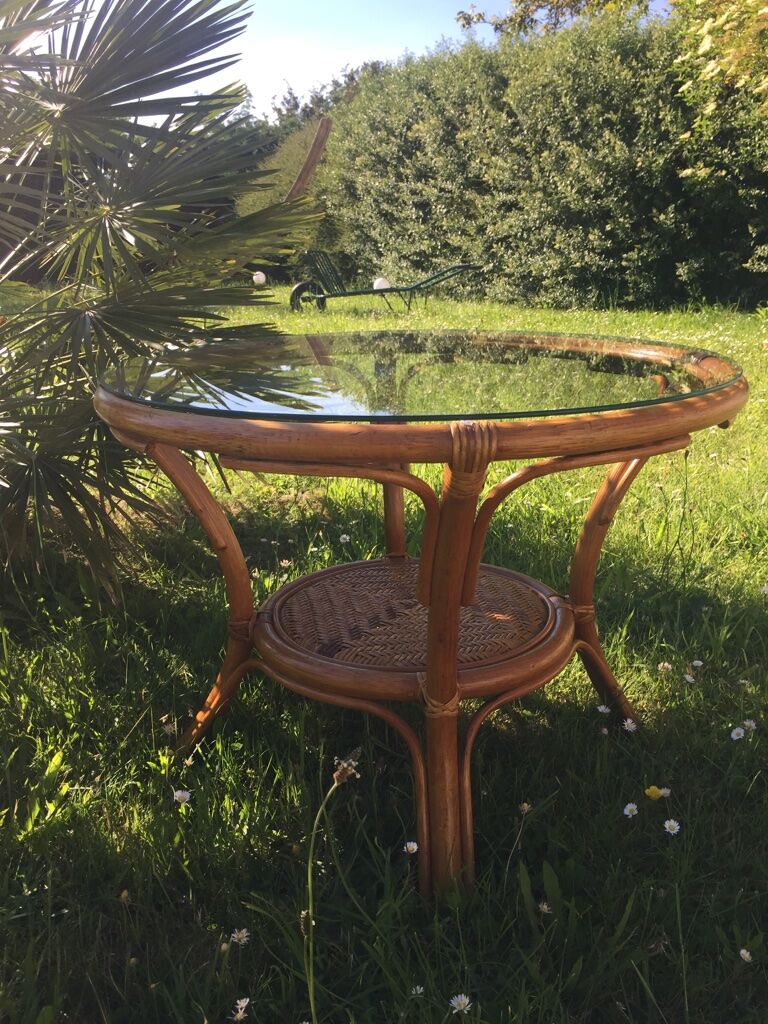 Vintage bamboo and rattan coffee table