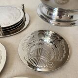 Silver coaster and holder, shell, 80s