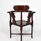 4 Asian armchairs in carved wood and mother-of-pearl inlaid, early twentieth century