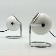 Pair of Rare Targetti Eyeball Lamps in White and Chrome, Italy, 1970s