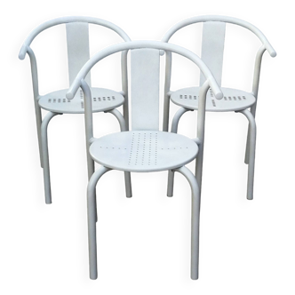 Set of 3 vintage white metal chairs model Maxmo from Ikea 1980