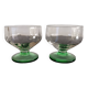 2 faceted champagne glasses with green feet, 1930s