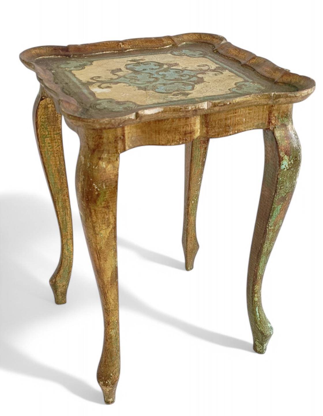 Rococo Revival Gilt Side Table, Light Turquoise, Italy, 1950s Design