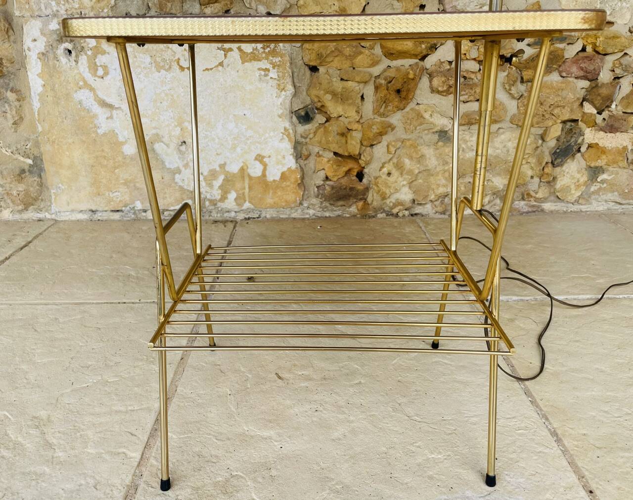 Vintage articulated floor lamp with shelf and magazine holder 1960s