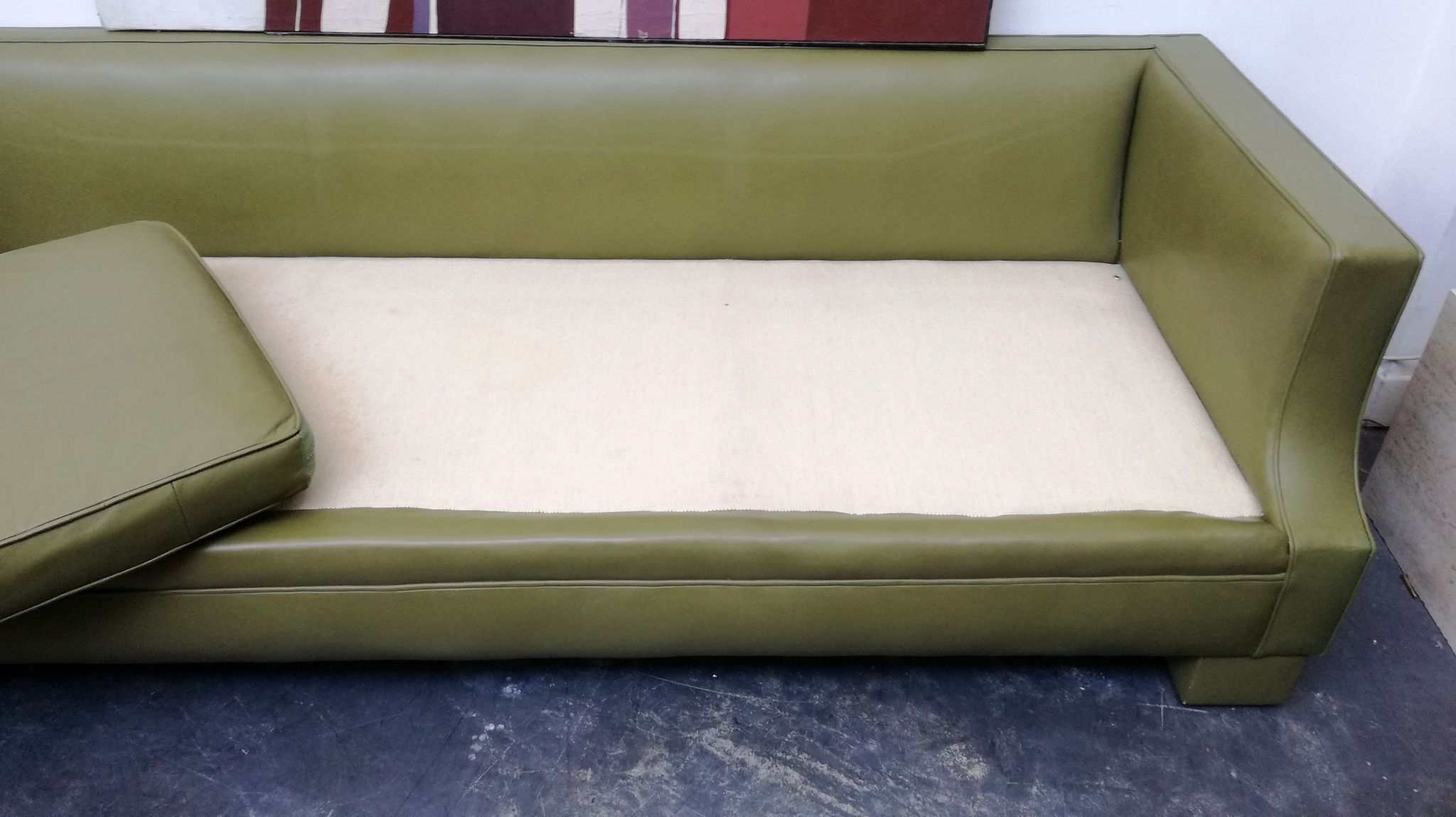 Jansen Olive green leather sofa France 1970