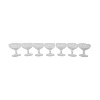 Set of 7 vintage engraved champagne glasses