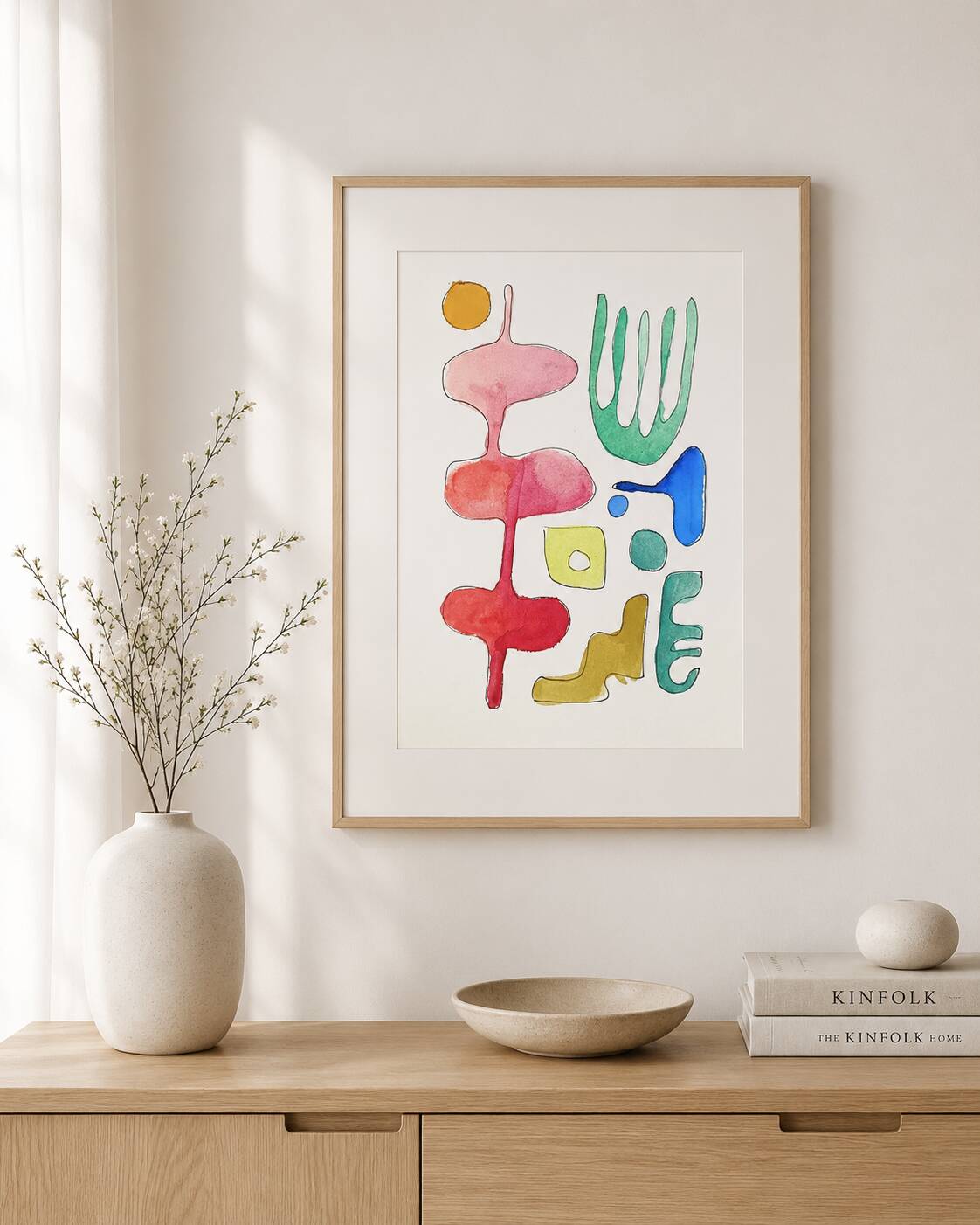 Original abstract painting – coloured organic shapes – 24 x 34 cm