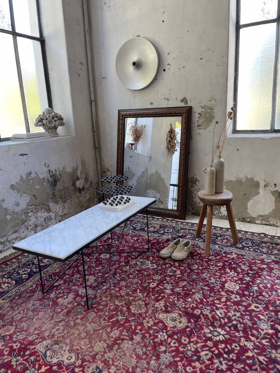 50s coffee table in metal and marble