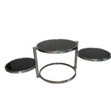 Coffee table with 3 chrome and smoked glass tops.