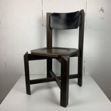 Set of 4 architectural brutalist dining chairs in beech wood, 1970s