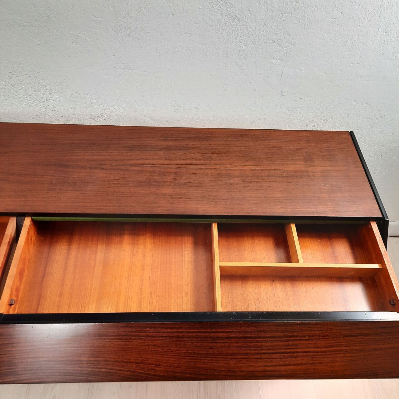 Dresser / chest of drawers and bedside tables - 1960s - faux leather brass