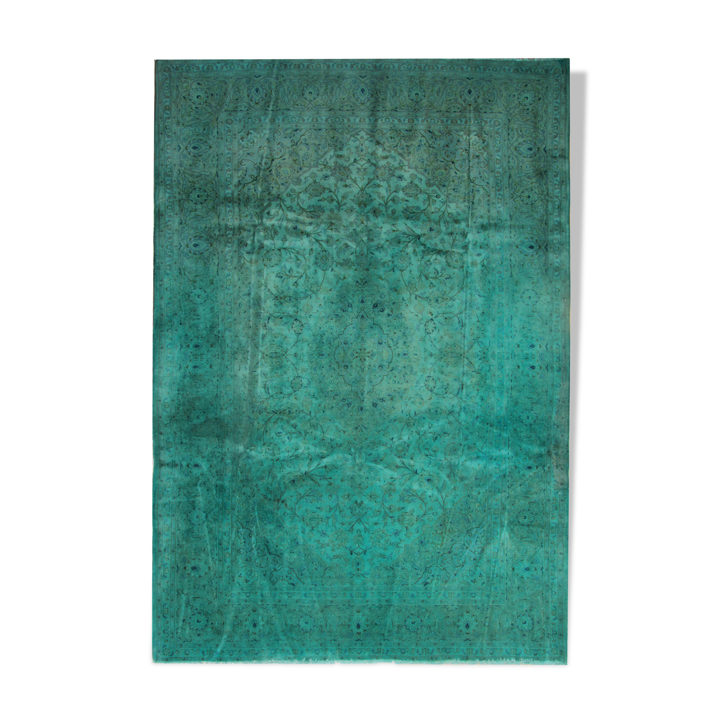 Blue overdyed oriental vintage carpet handmade wool area rug- 151x208cm