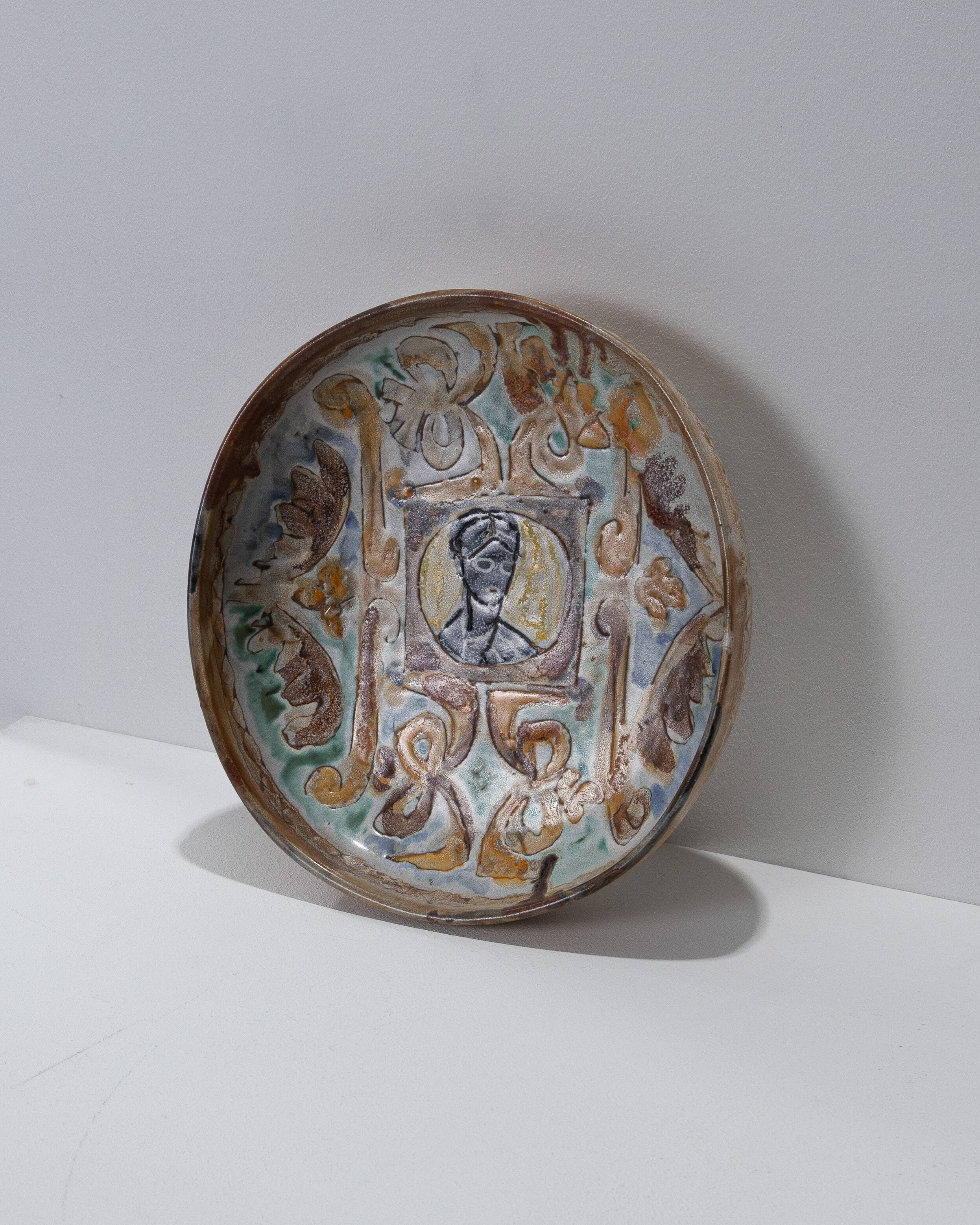 Circular decorated dish in Vallauris ceramic, 1950s