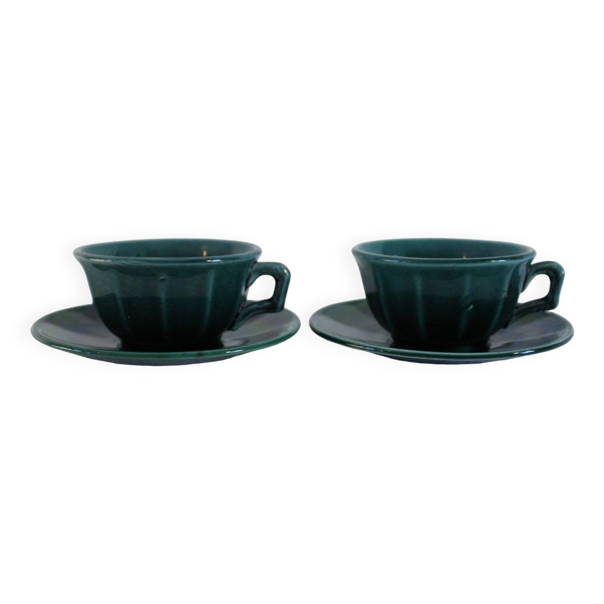 Set of 2 vintage green cups + saucers
