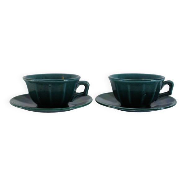 Lot de 2 tasses + soucoupes vintage vertes