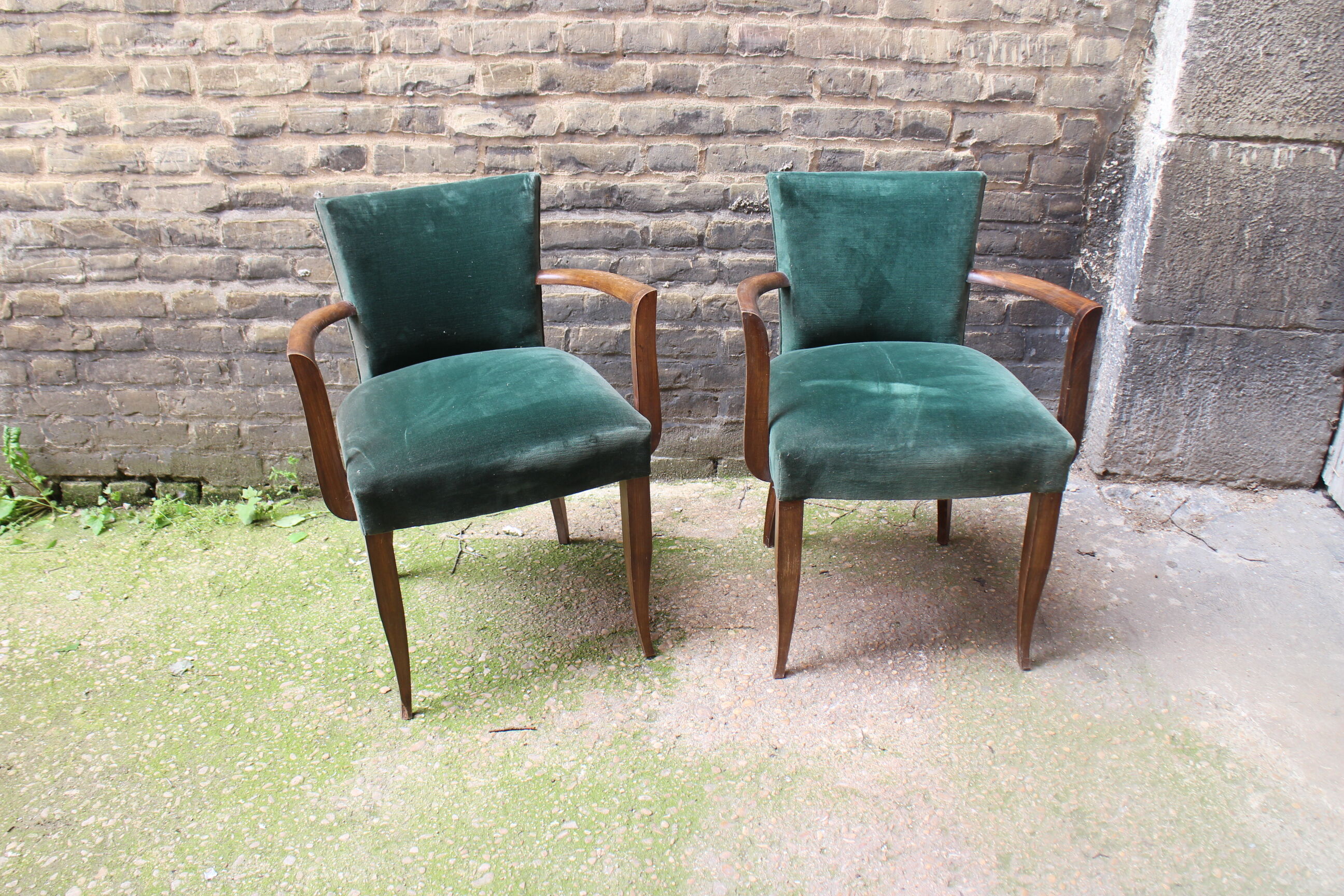 Pair of bridge art deco velvet armchairs