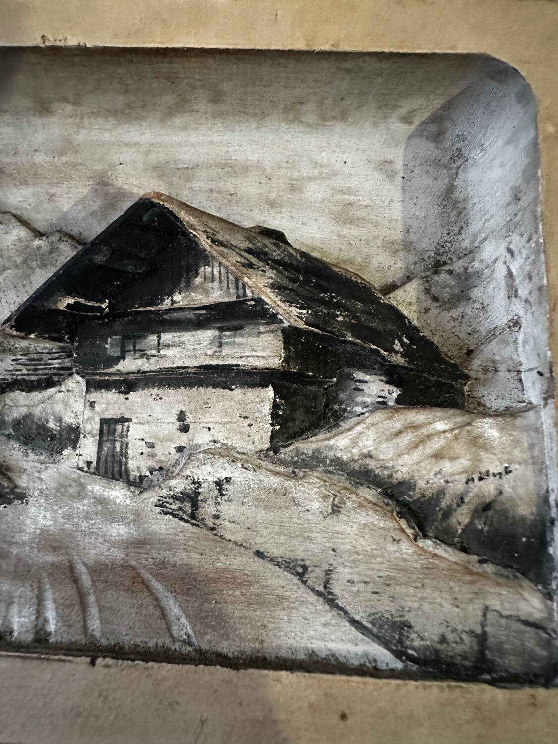 Carved and painted alpine tableau