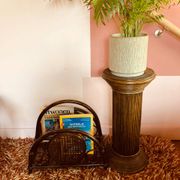 Vintage rattan plant pedestal