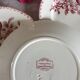5 assiettes plates anciennes terre de fer rose modèle "Favori" de la manufacture française de Sarreguemines