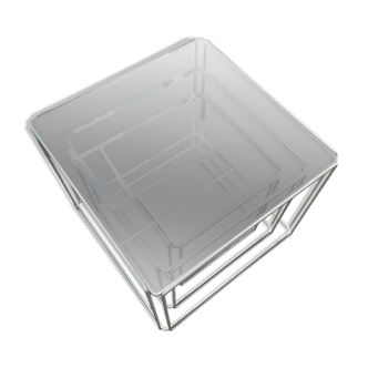 3 nesting tables by Max Sauze for Isocèle – 1970s – white metal & glass