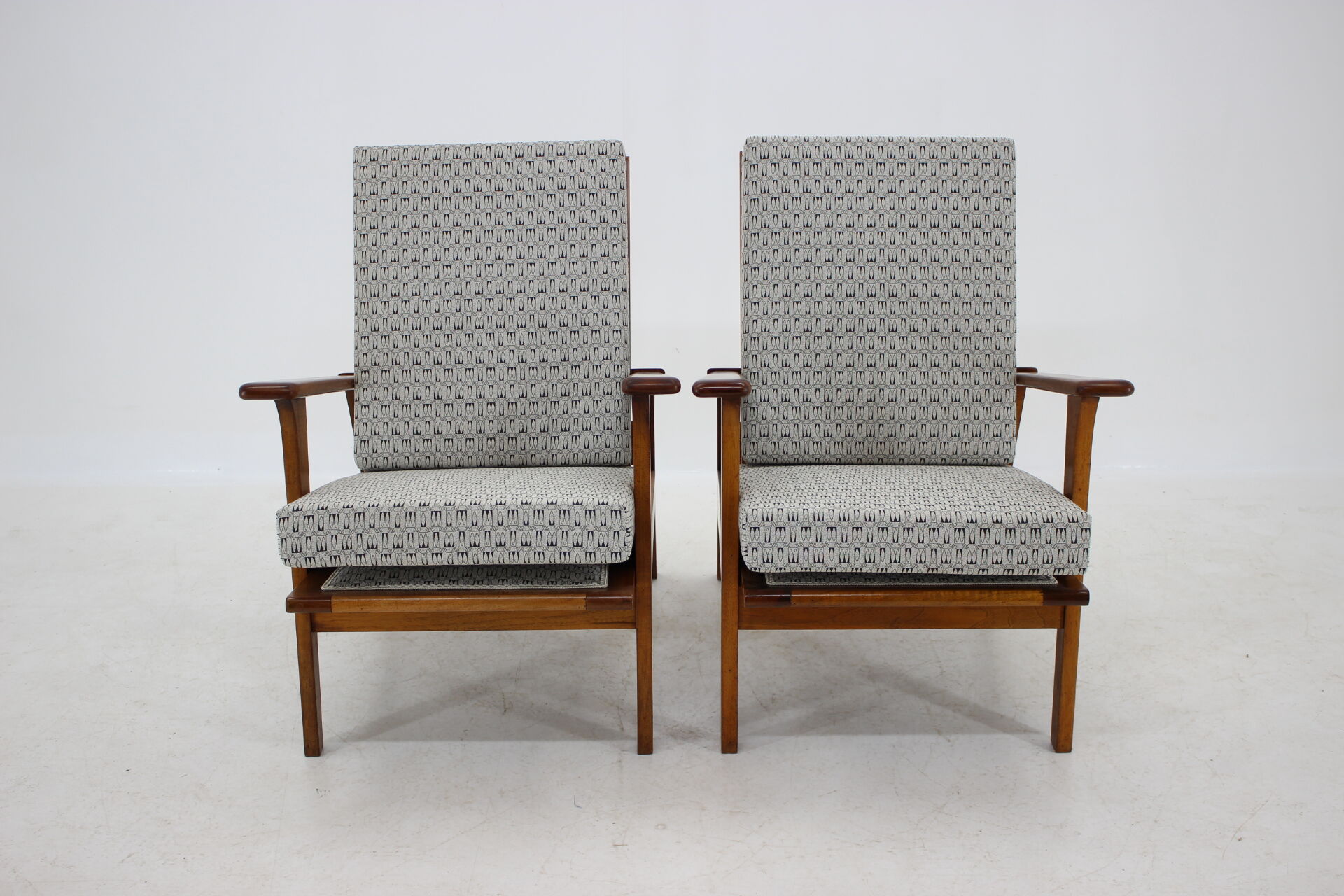 1930s Pair of Antonin Heythum Very Rare Armchairs + Stools, Czechoslovakia