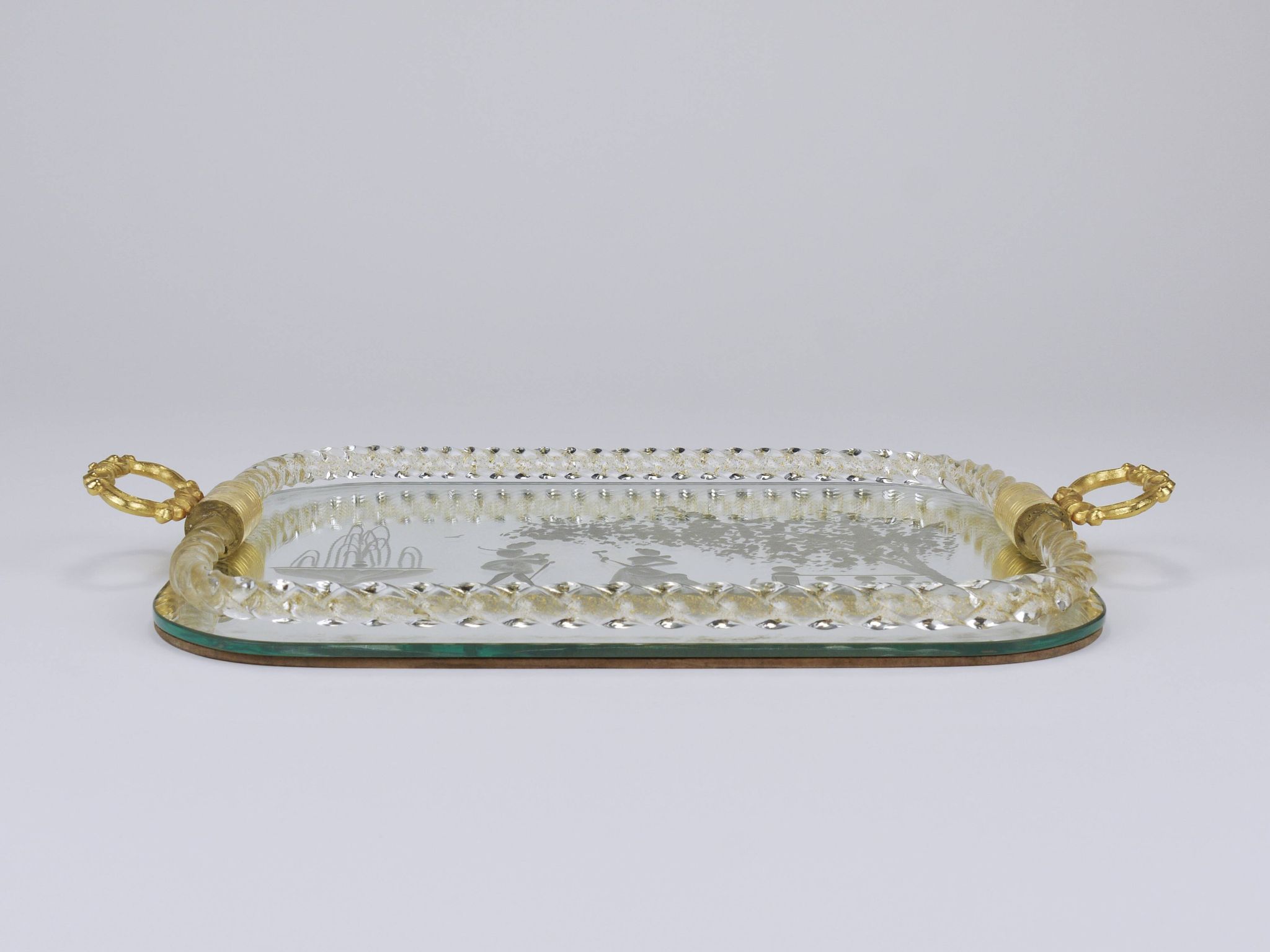 Ercole Barovier Swirl Murano Glass Mirror Serving Tray, Venice, 1940s