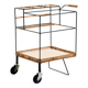 Metal cart with bamboo and wicker details.