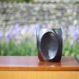 Vallauris modernist cubic vase enamelled black with orange interior, vintage vase, collection, decoration