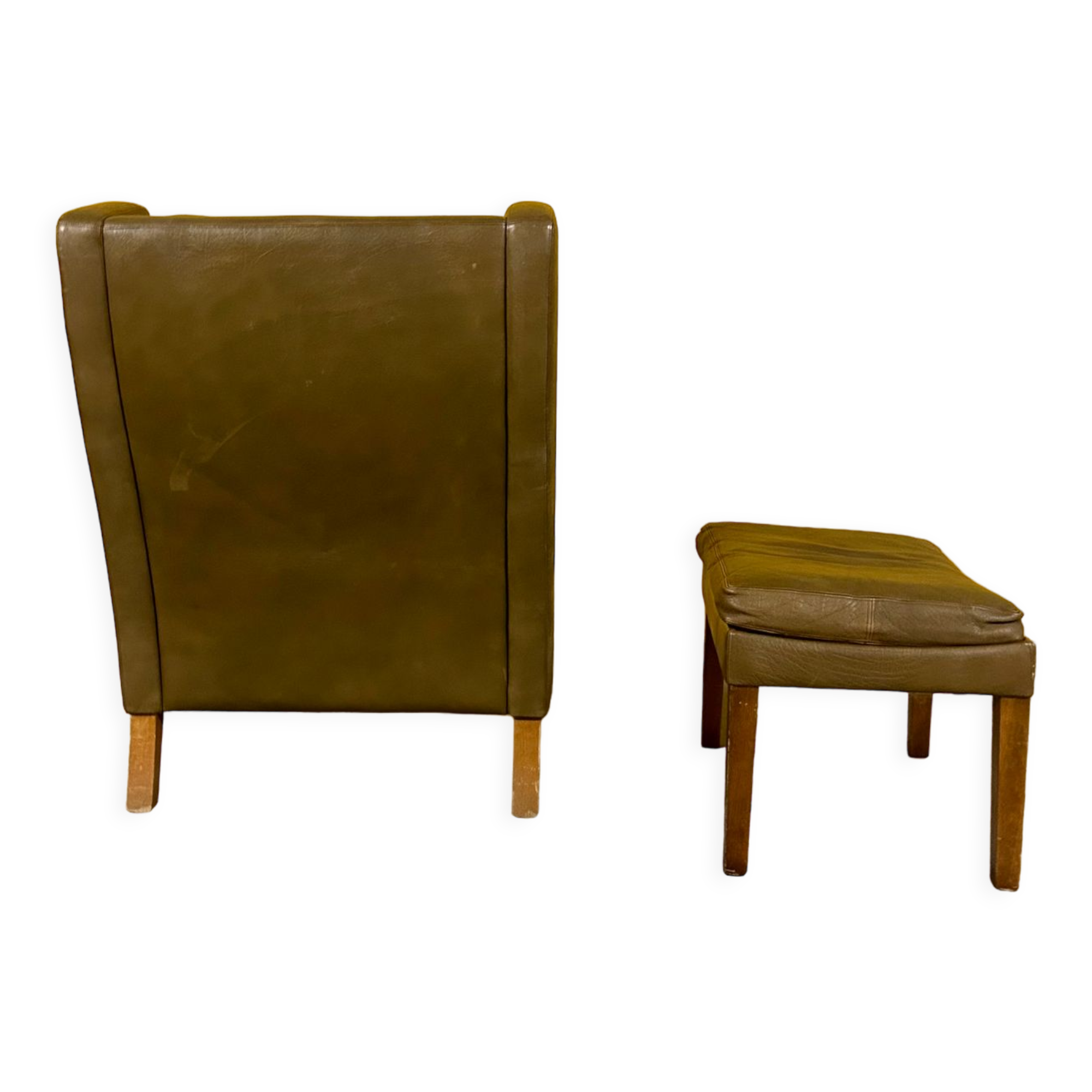 Fauteuil en cuir vintage danois à dossier haut années 1960