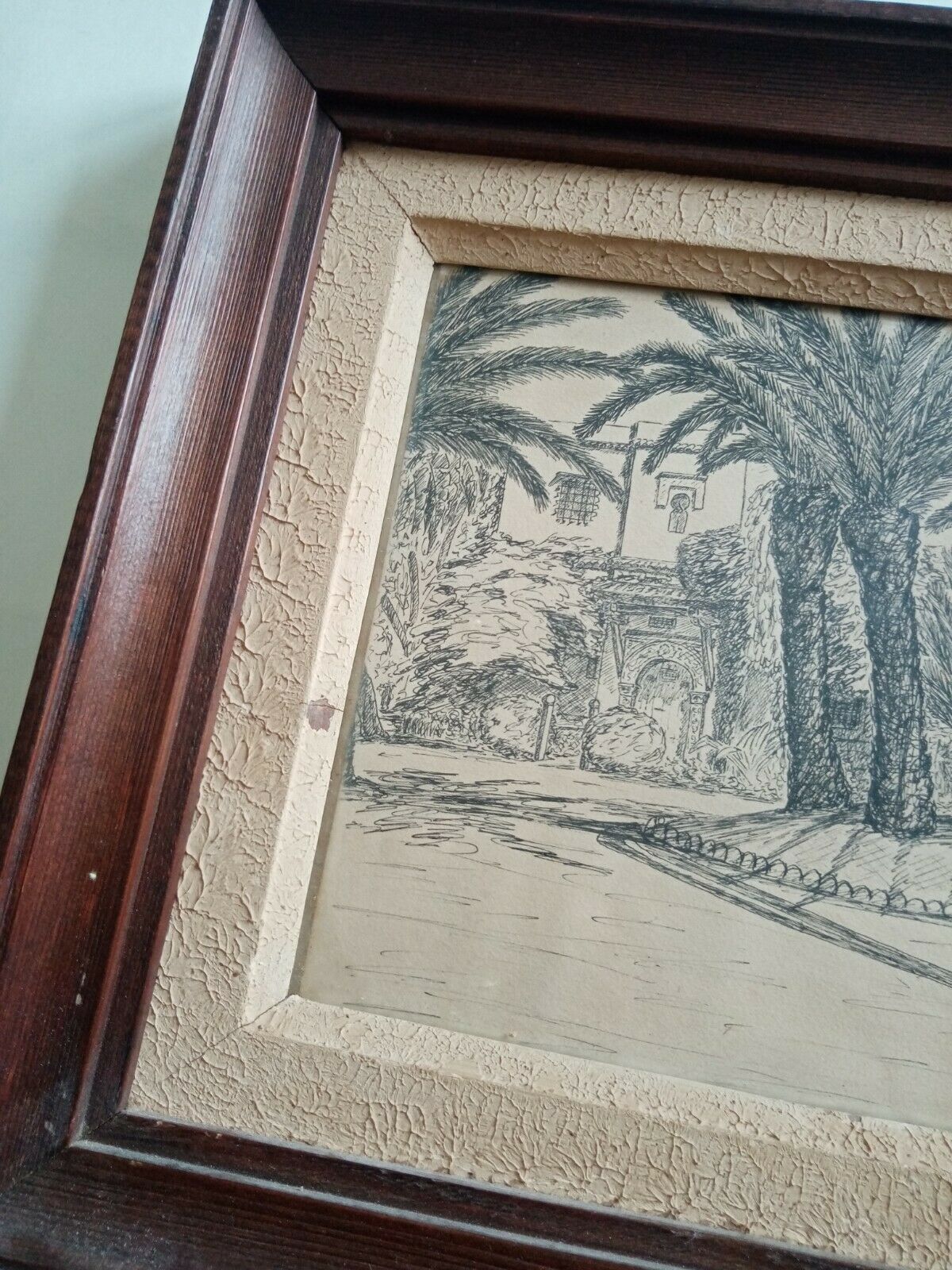 Old painting drawing in ink signed , Les Palmiers