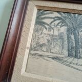 Old painting drawing in ink signed , Les Palmiers