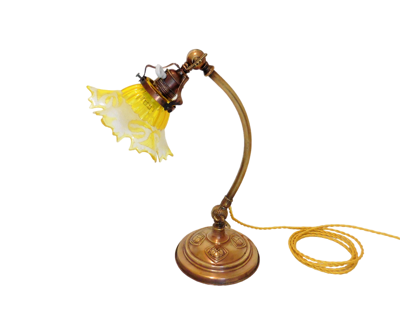 Lamp - foot in weighted brass Swungeneck adjustable with its acid-engraved crystal lampshade