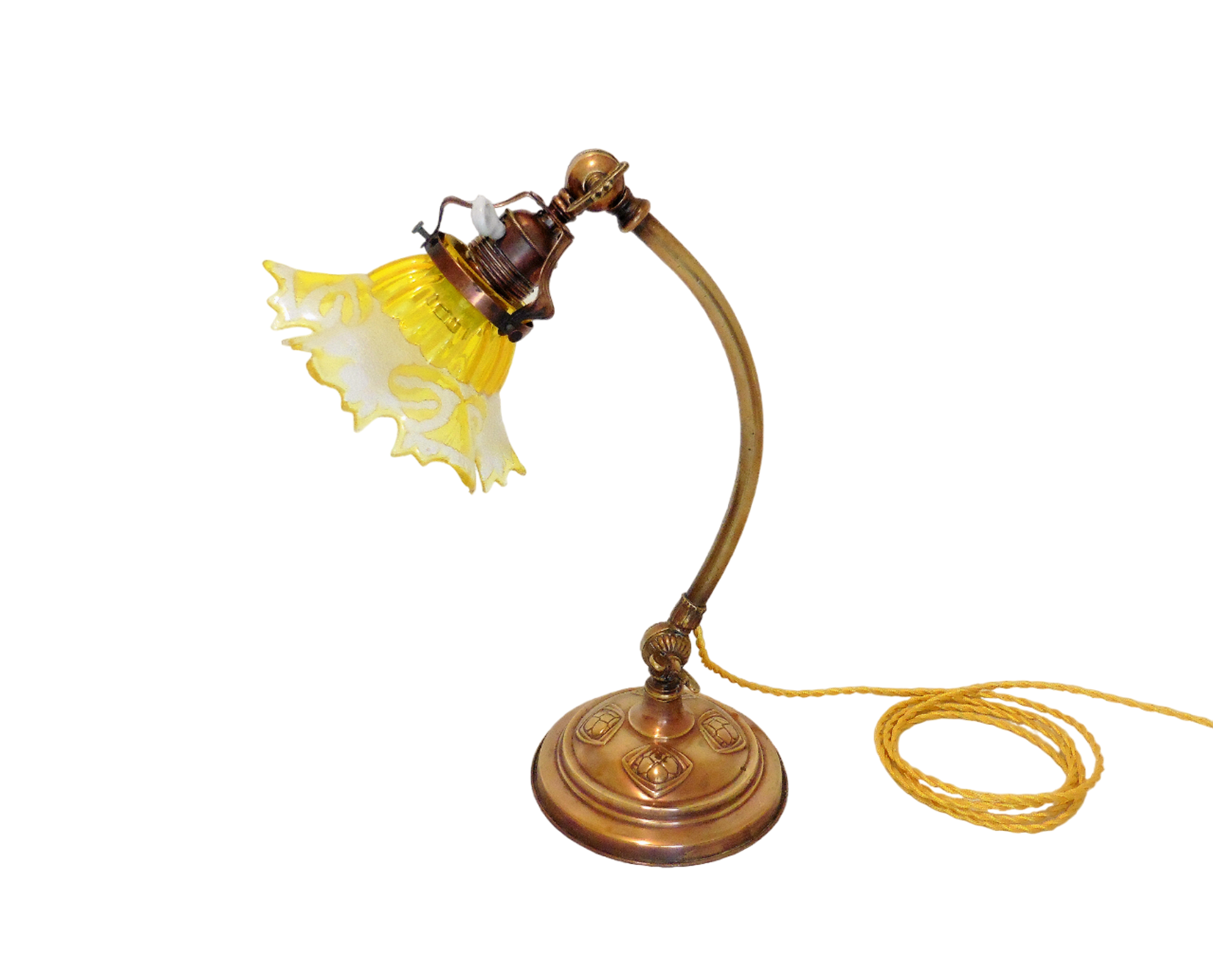 Lamp - foot in weighted brass Swungeneck adjustable with its acid-engraved crystal lampshade