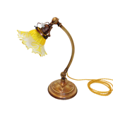 Lamp - foot in weighted brass Swungeneck adjustable with its acid-engraved crystal lampshade