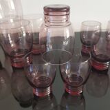 Set of 50s art deco purple/rosé blown glass glasses