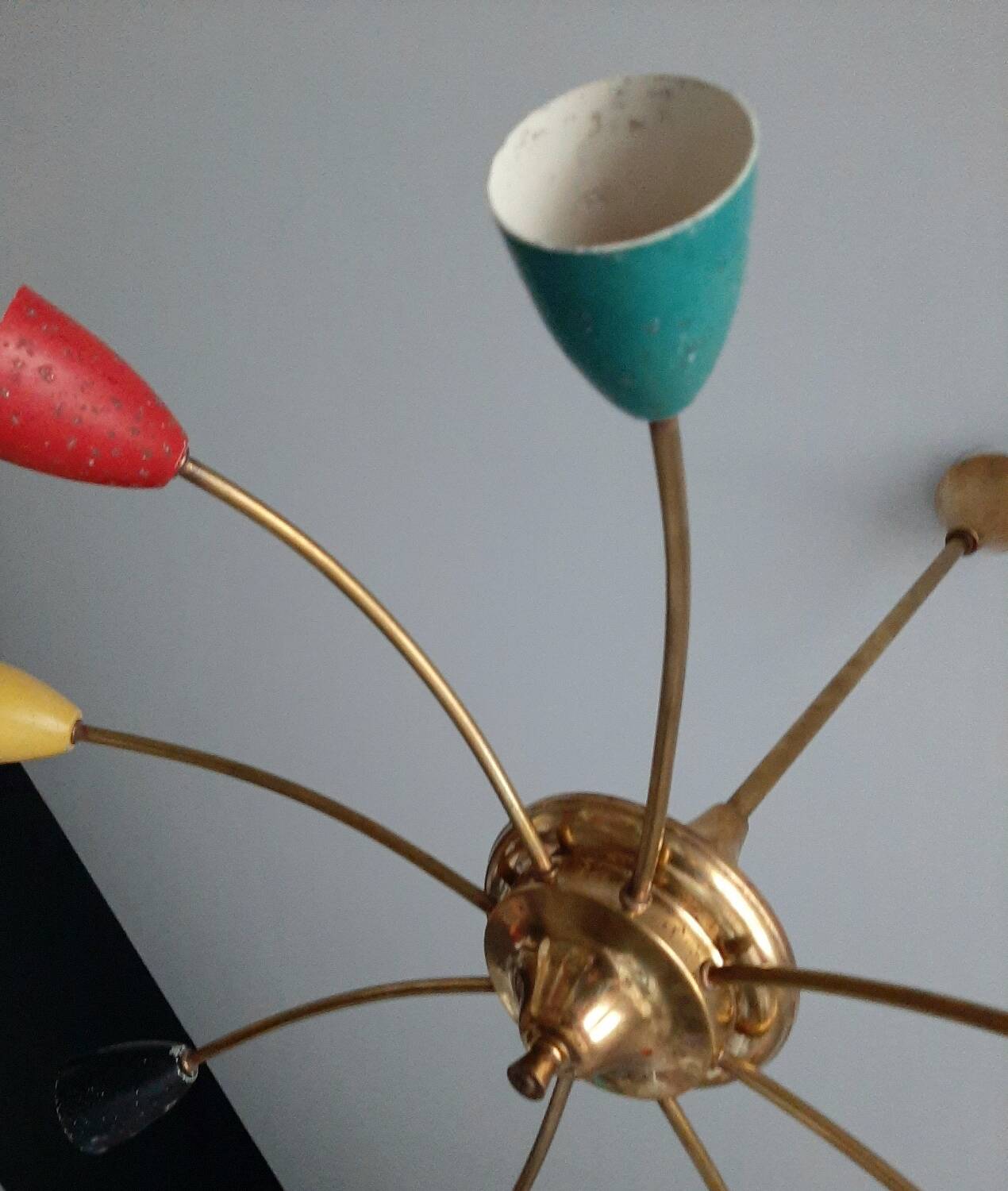 Vintage spider chandelier, old Sputnik light fixture