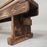 Pine bench with backrest, 2.5 metres long, 1950s.
