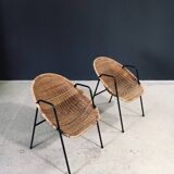 Mid-Century Modern Rattan Armchairs, France, 1950s, Set of 2