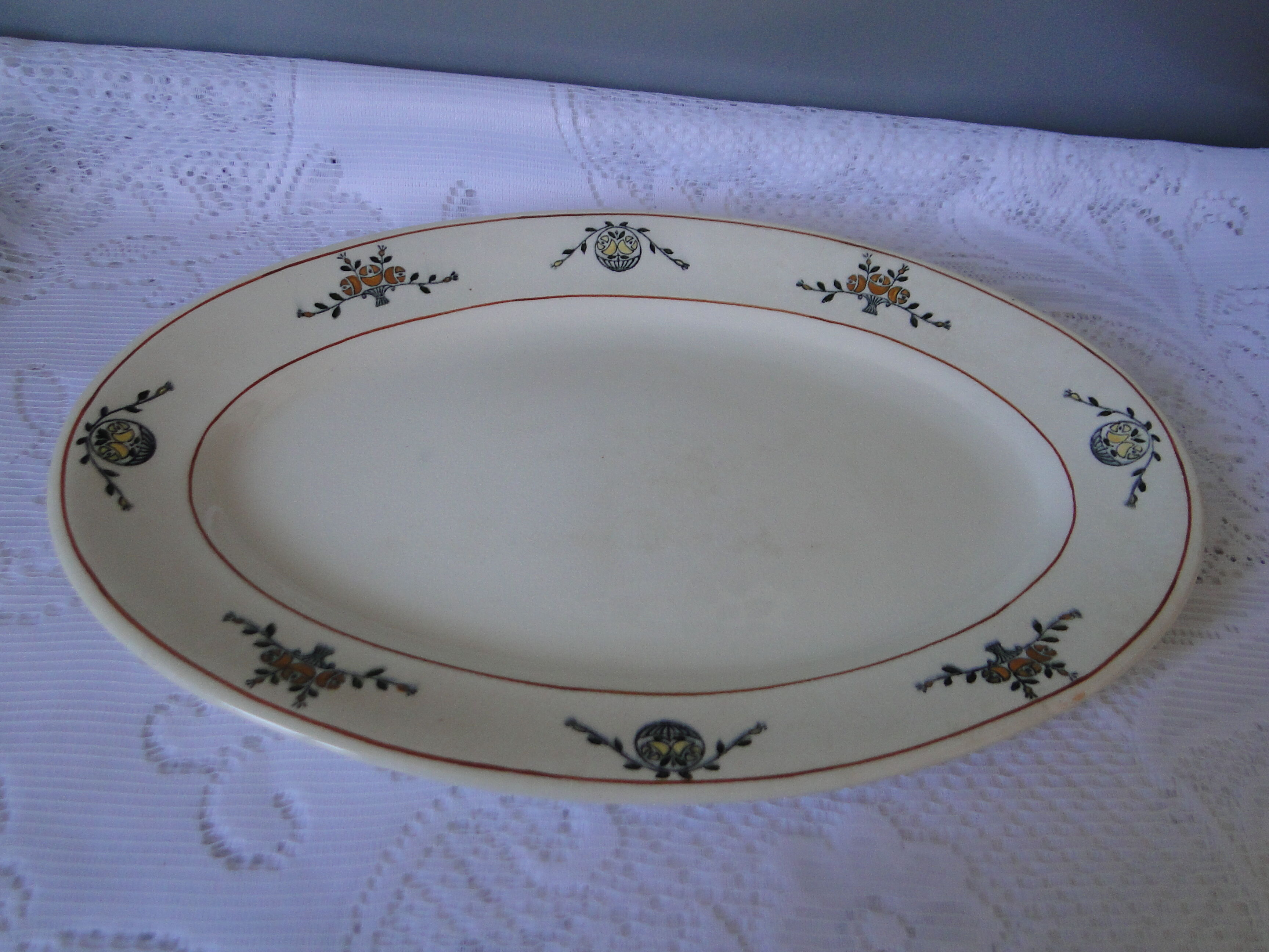 SERVING DISH OVAL E. CHARCOAL IRON EARTH SALINS ART NOUVEAU