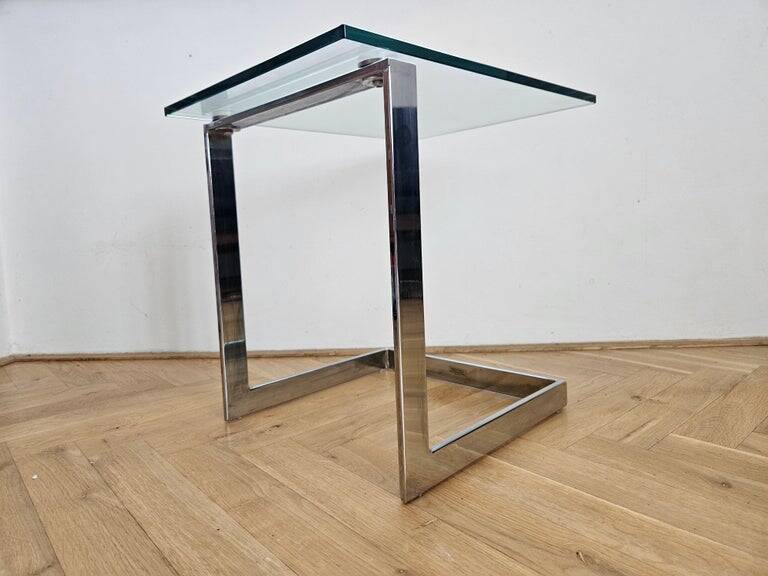 Midcentury Design Cantilevered Glass & Chrome Side Coffee Table, 1980s