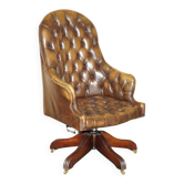 Fauteuil Chesterfield vintage en cuir vieilli