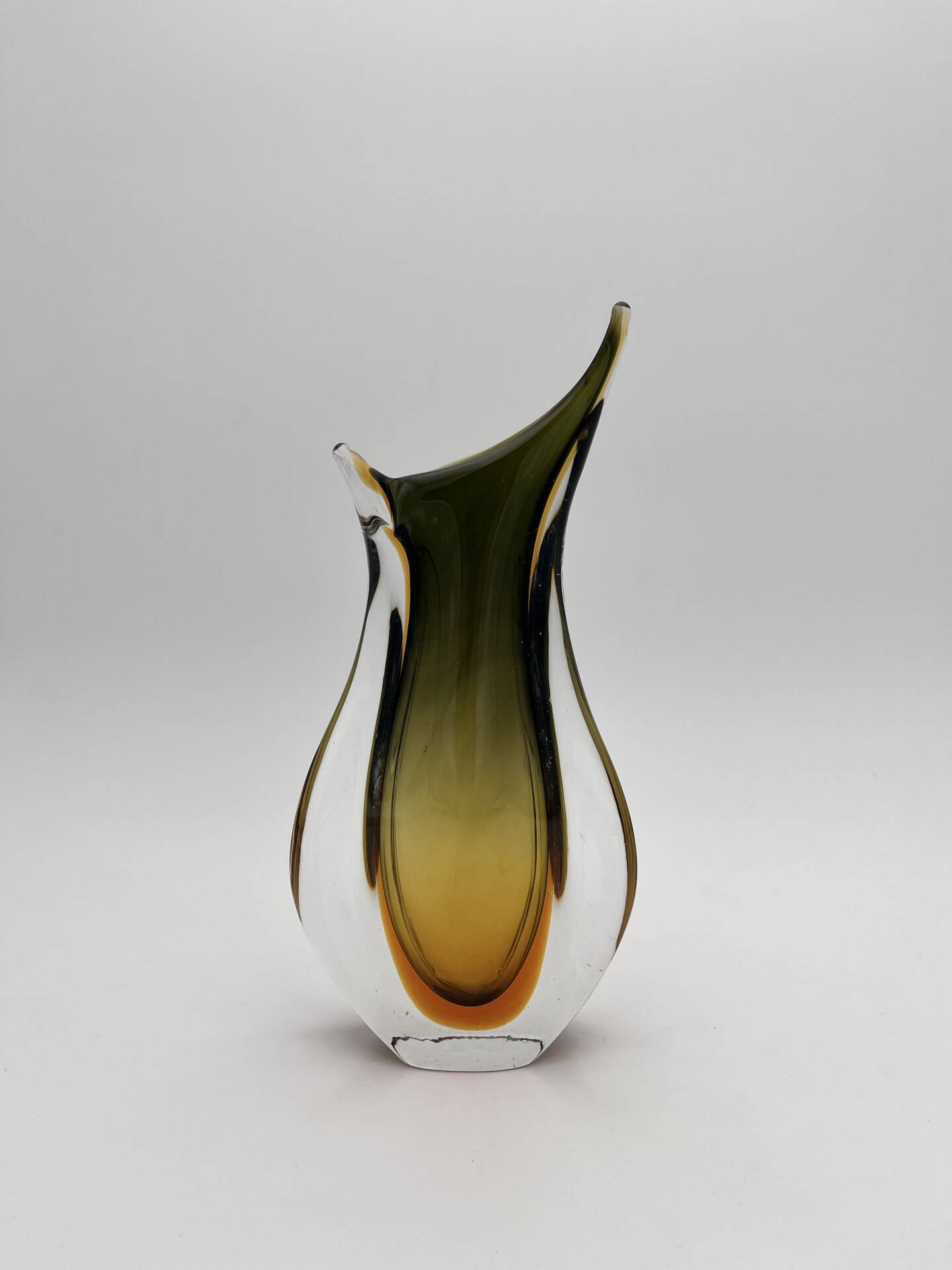 Sommerso Vase Flavio Poli Seguso Murano Green Amber Glass 1950