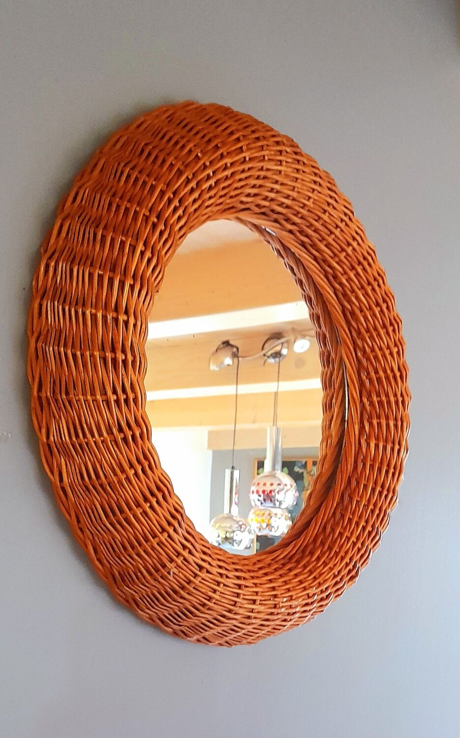 rattan mirror 60s 47cm