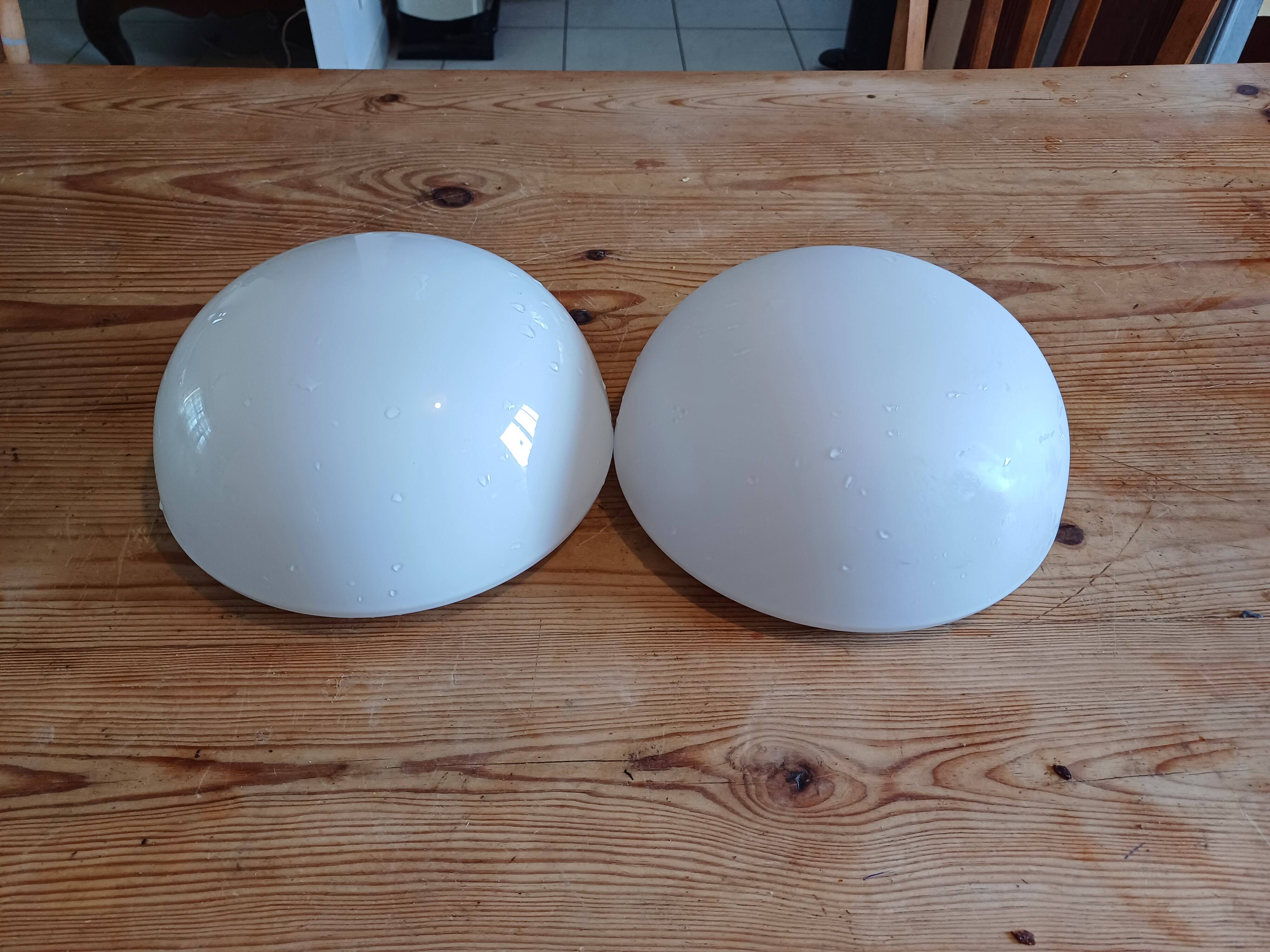 2 white opaline ceiling globes