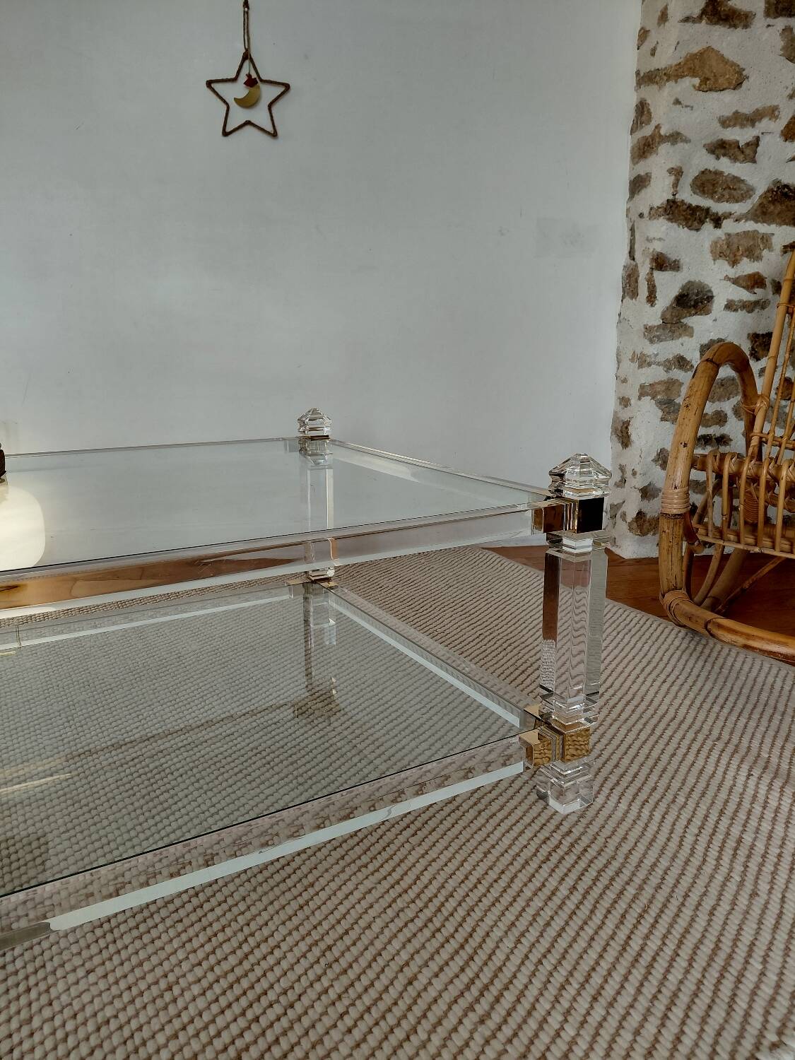 Table XL Laiton massif et Plexiglas-Style Jansen 1970