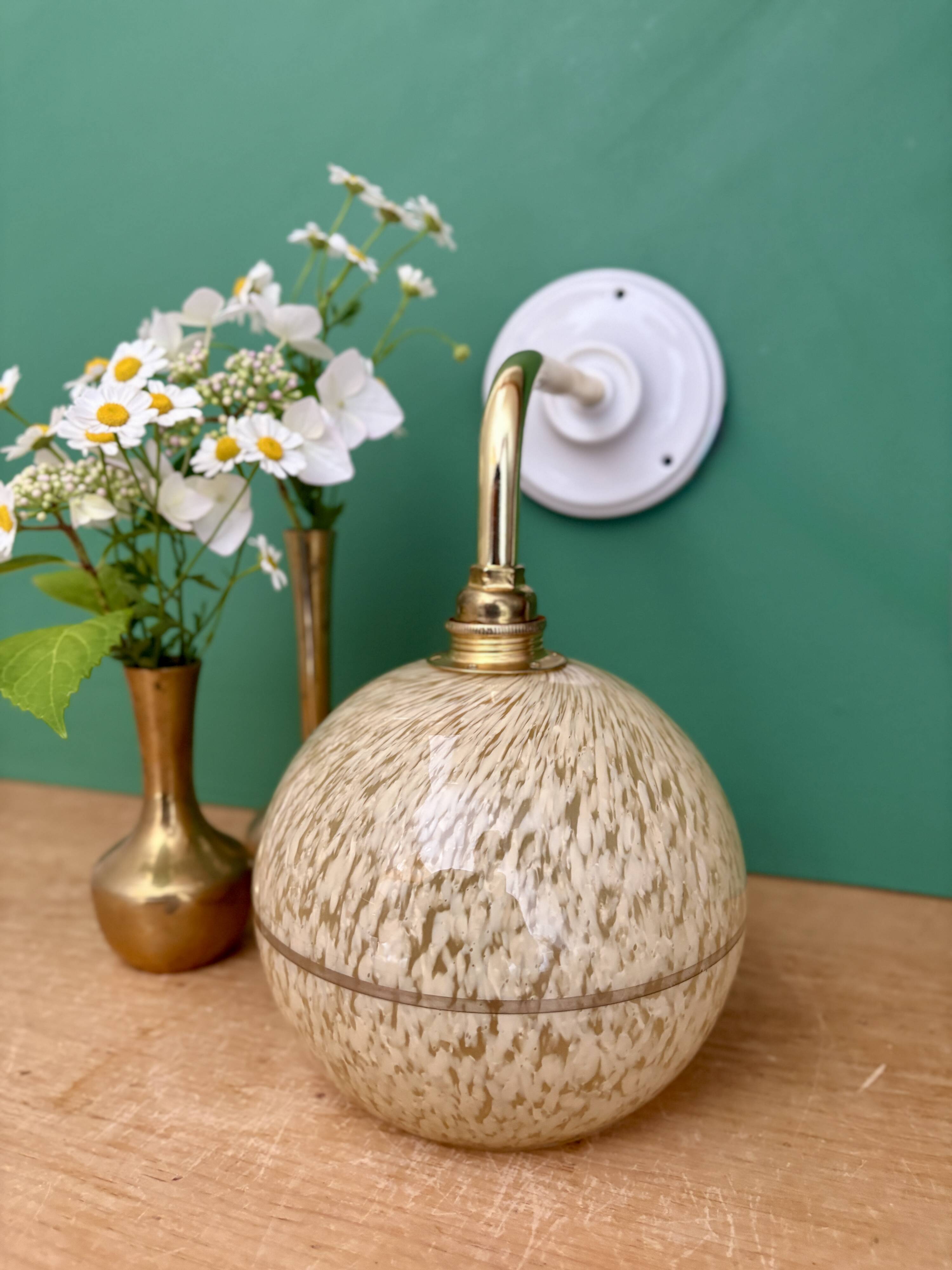 Vintage glass globe wall light in yellow and silver from Clichy.
