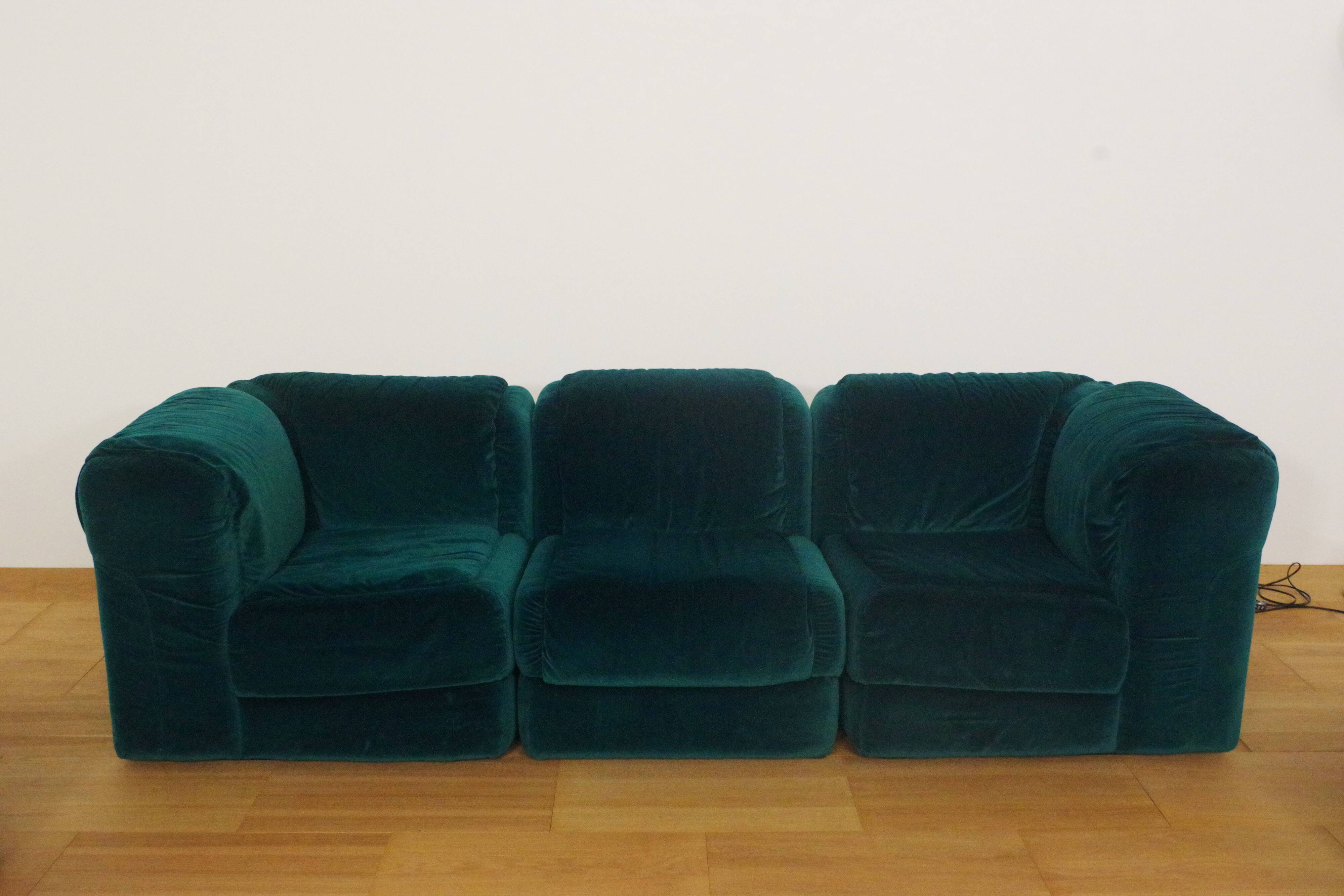 Fauteuils en Chenille de Seven Salotti, 1970s, Set de 5