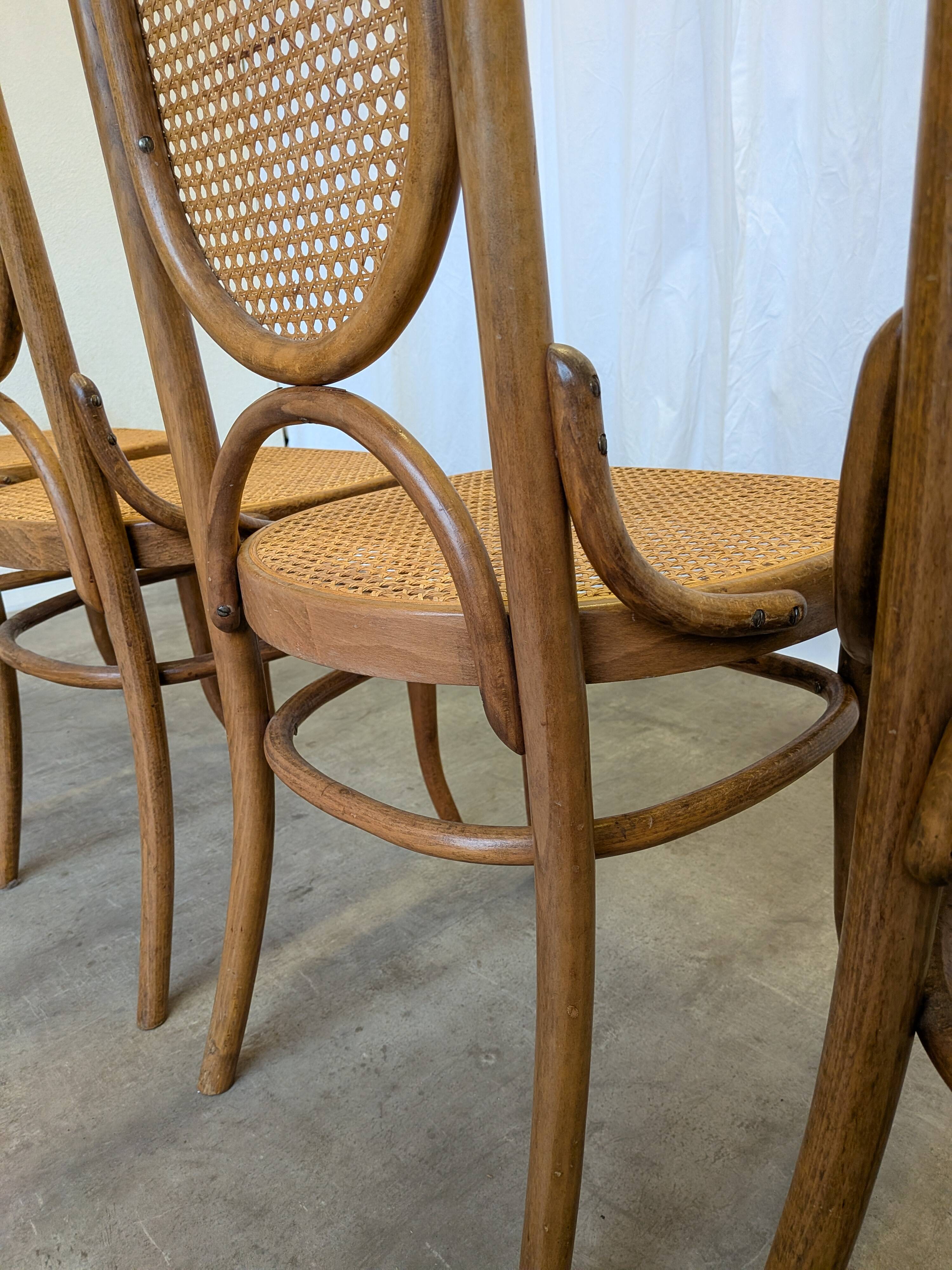Set of 4 Vintage Bentwood Cane Dining Chair, Thonet Style, 1970s Yugoslavia