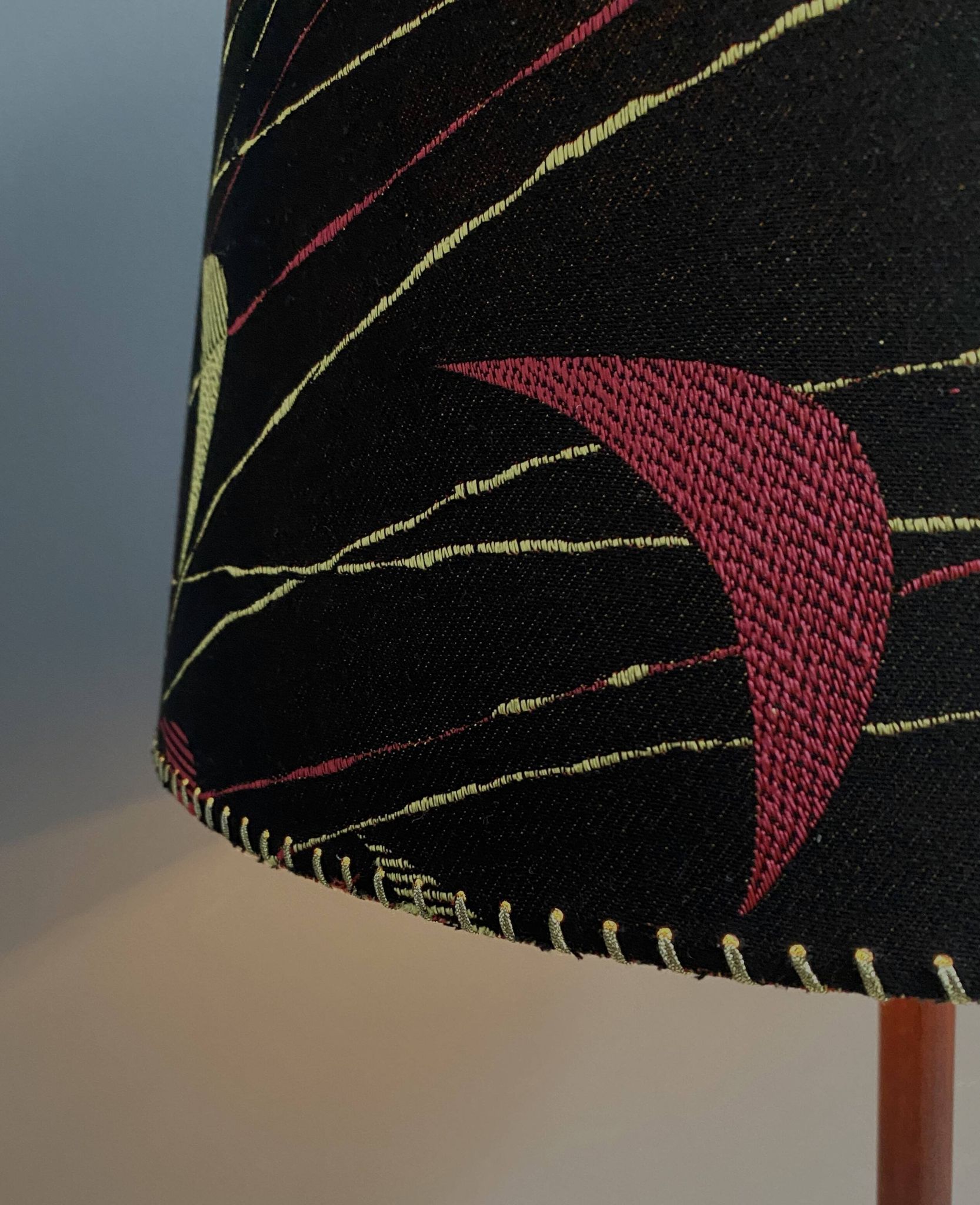 Danish Teak floor lamp with Black and Red , Yellow shade 1960s