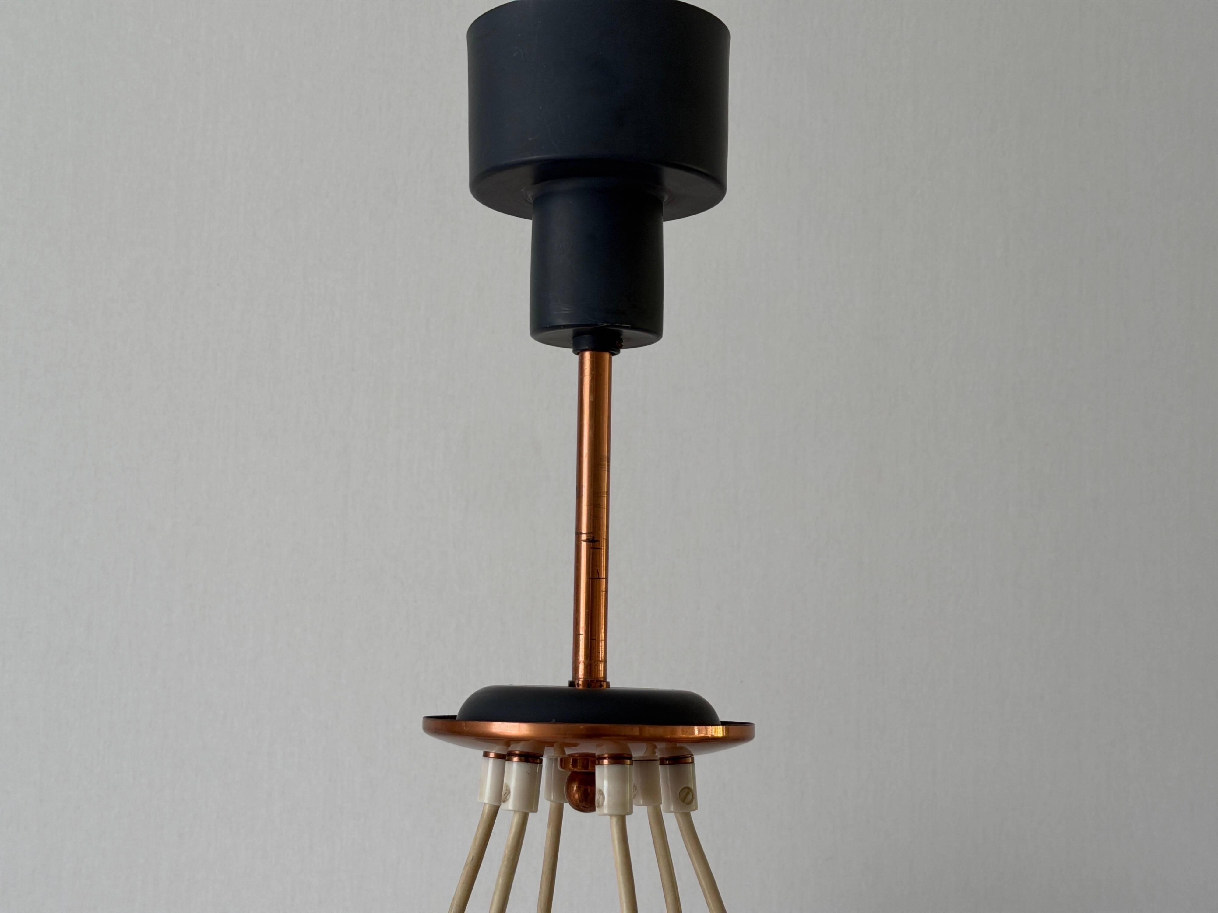 Large ceiling light with 6 arms in copper metal and glass, 1960s, Germany